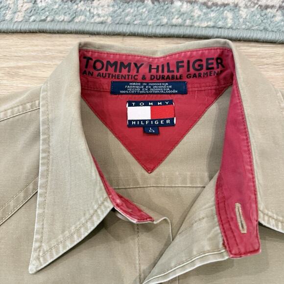 RARE Tommy Hilfiger Outdoor Shirt Mens Size XL Safari Khaki Button Up Utility - Picture 9 of 12